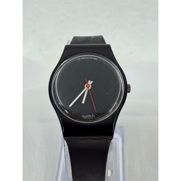 Swatch Accessories - Vintage 1986 Swatch GB105 Black Out Watch Swiss Made Minimalist Black Analog